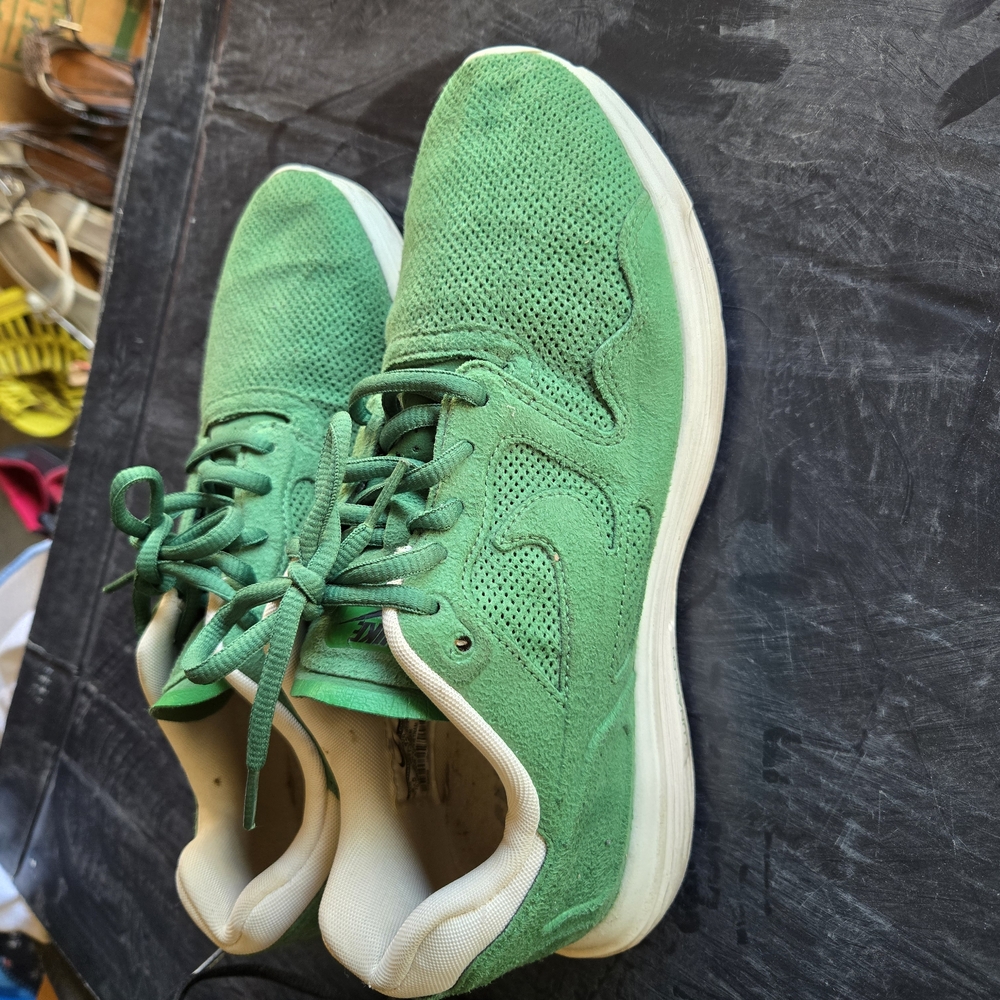 Nike Green and White Athletic Shoes with Suede Finish